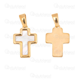 1720-2112-59GL - Spiritual Stainless Steel 304 Charm Cross 16x11.5x2mm with Shell Filling and Bail Gold Plated 3pcs 1720-2112-59GL,24,montreal, quebec, canada, beads, wholesale