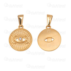 1720-2112-61GL - Spiritual Stainless Steel 304 Charm Evil Eye 18.5x16x3mm with Opaline Stone and Bail Gold Plated 3pcs 1720-2112-61GL,A,montreal, quebec, canada, beads, wholesale