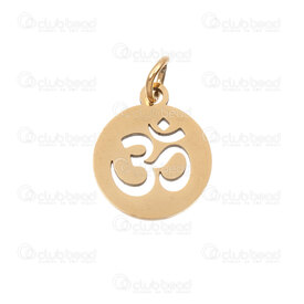 1720-2112-65GL - Spirituel Acier Inoxydable 304 Breloque Rond OM 14x12x1mm avec Anneau Plaque Or 10pcs 1720-2112-65GL,gold,montreal, quebec, canada, beads, wholesale