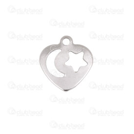 1720-2114-25 - Heart Stainless Steel Charm Heart with Moon and Star 1.2mm Loop Natural 30pcs 1720-2114-25,Charms,montreal, quebec, canada, beads, wholesale