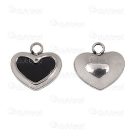 1720-2114-331 - Heart Stainless Steel Charm Heart 10.5x11x4mm Black Filling with Loop Natural 5pcs 1720-2114-331,1720-2114-331,montreal, quebec, canada, beads, wholesale