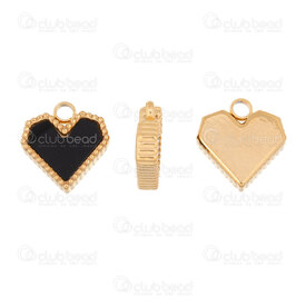 1720-2114-351GL - Heart Stainless Steel Charm Heart 12x11x3mm Black Filling with Dot Edge and Loop Gold 5pcs 1720-2114-351GL,Stainless steel heart charm,montreal, quebec, canada, beads, wholesale