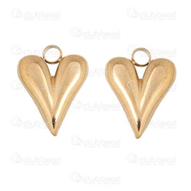 1720-2114-37GL - Heart Stainless Steel Charm Heart 15.5x12x3.5mm with Loop Gold Plated 5pcs 1720-2114-37GL,Stainless steel heart charm,montreal, quebec, canada, beads, wholesale