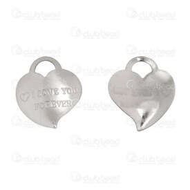 1720-2114-41 - Heart Stainless Steel 316 Charm Heart 15x13x2mm with Inscription "love you forever" and loop Natural 20pcs 1720-2114-41,Pendants,Stainless Steel,montreal, quebec, canada, beads, wholesale