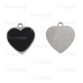 1720-2114-421 - Heart Stainless Steel Charm Heart 11.5x10.5x2mm with Black Enamel and Loop 2mm Natural 10pcs 1720-2114-421,Black stainless,montreal, quebec, canada, beads, wholesale