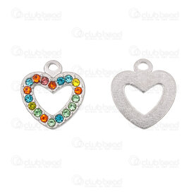 1720-2114-47 - Cœur Acier Inoxydable 304 Breloque Creux 15x14x2mm avec Pierre du Rhin Couleur Mix et Boucle Naturel 5pcs 1720-2114-47,Pendentifs,breloque acier pierre du rhin,montreal, quebec, canada, beads, wholesale