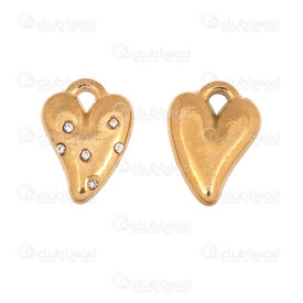 1720-2114-51GL - Heart Stainless Steel 304 Charm Heart Crooked 14x10x3mm with Crystal Rhinestone and Loop Gold Plated 3pcs 1720-2114-51GL,24,montreal, quebec, canada, beads, wholesale