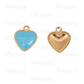 1720-2114-523GL - Cœur Acier Inoxydable 304 Breloque Cœur Remplissage Turquoise 10x8mm avec Boucle Plaque Or 10pcs 1720-2114-523GL,montreal, quebec, canada, beads, wholesale