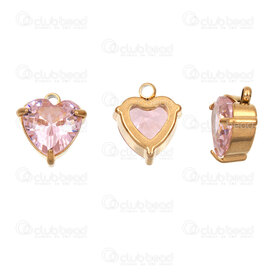 1720-2114-531GL - Cœur Acier Inoxydable 304 Breloque Cœur 11x9x5mm avec Pierre du Rhin Rose et Boucle Plaque Or 10pcs 1720-2114-531GL,rose,montreal, quebec, canada, beads, wholesale
