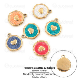 1720-2114-561GL - Heart Stainless Steel 304 Charm Heart Mix Color Filling 16x14x2.5mm with Loop Gold plated 10pcs 1720-2114-561GL,As,montreal, quebec, canada, beads, wholesale