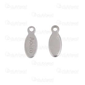 1720-2135-SPENG - Stainless Steel Charm Oval Plate 10x4x0.8mm with Inscription \"Acero\" 1mm hole Natural 50pcs !LIMITED QUANTITY! 1720-2135-SPENG,Charms,montreal, quebec, canada, beads, wholesale