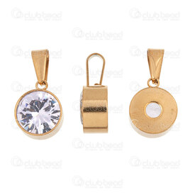 1720-2143-11CZGL - Stainless Steel 304 Pendant Round 14x11x6.5mm with Crystal Cubic Zircon with Bail Gold Plated 4pcs 1720-2143-11CZGL,montreal, quebec, canada, beads, wholesale
