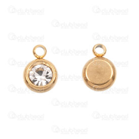 1720-2143-GL - Stainless Steel Charm Round 8x6mm Rhinestone Crystal with Loop Gold Plated 20pcs 1720-2143-GL,Charms,Stainless Steel,montreal, quebec, canada, beads, wholesale