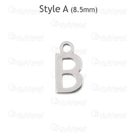 1720-2171-B - Stainless Steel Charm Letter "B" 8.5x4.5x1mm with 1.2mm loop Natural 4.5gr 30pcs 1720-2171-B,Charms,Stainless Steel,montreal, quebec, canada, beads, wholesale
