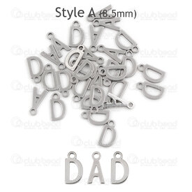 1720-2171-DAD - Stainless Steel Charm Letter 10 x Word "Dad" 8.5x4.5x1mm with 1.2mm loop Natural 30pcs 1720-2171-DAD,Charms,Stainless Steel,montreal, quebec, canada, beads, wholesale