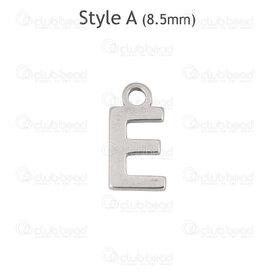 1720-2171-E - Stainless Steel Charm Letter "E" 8.5x4.5x1mm with 1.2mm loop Natural 4.4gr 30pcs 1720-2171-E,Charms,Stainless Steel,montreal, quebec, canada, beads, wholesale
