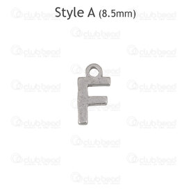 1720-2171-F - Acier Inoxydable Breloque Lettre \"F\" 8.5x4.5x1mm avec Boucle 1.2mm Naturel 30pcs 1720-2171-F,Breloques,Acier inoxydable,montreal, quebec, canada, beads, wholesale