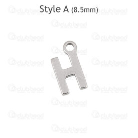 1720-2171-H - Stainless Steel Charm Letter "H" 8.5x4.5x1mm with 1mm loop Natural 30pcs 1720-2171-H,Charms,Stainless Steel,montreal, quebec, canada, beads, wholesale
