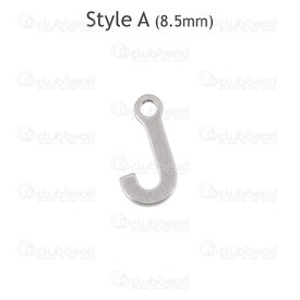 1720-2171-J - Stainless Steel Charm Letter "J" 8.5x4.5x1mm with 1mm loop Natural 30pcs 1720-2171-J,Charms,Letters,montreal, quebec, canada, beads, wholesale