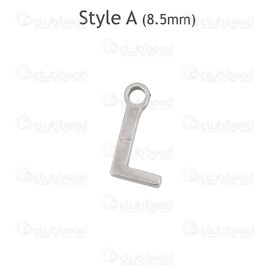 1720-2171-L - Stainless Steel Charm Letter "L" 8.5x4.5x1mm with 1.2mm loop Natural 3.1gr 30pcs 1720-2171-L,Charms,Stainless Steel,montreal, quebec, canada, beads, wholesale