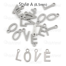1720-2171-LOVE - Stainless Steel Charm Letter 4 x Word "LOVE" 8.5x4.5x1mm with 1.2mm loop Natural 28pcs 1720-2171-LOVE,Charms,Letters,montreal, quebec, canada, beads, wholesale