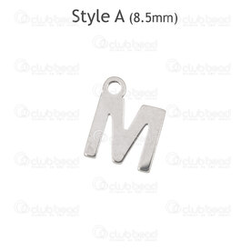 1720-2171-M - Stainless Steel Charm Letter "M" 8.5x6.5x1mm with 1.2mm loop Natural 6.7gr 30pcs 1720-2171-M,montreal, quebec, canada, beads, wholesale