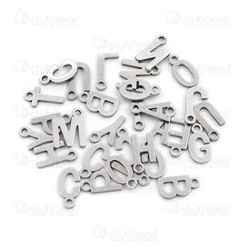 1720-2171-MIX - Stainless Steel Charm Mix Letter 8.5x4.5x1mm with 1.2mm loop Natural 3.5gr 30pcs 1720-2171-MIX,1720-,montreal, quebec, canada, beads, wholesale
