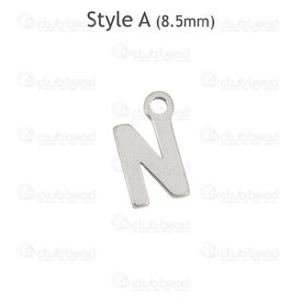 1720-2171-N - Stainless Steel Charm Letter "N" 8.5x4x1mm with 1.2mm loop Natural 5.2gr 30pcs 1720-2171-N,Charms,Letters,montreal, quebec, canada, beads, wholesale