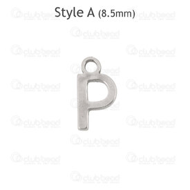 1720-2171-P - Stainless Steel Charm Letter "P" 8.5x4.5x1mm with 1.2mm loop Natural 3.8gr 30pcs 1720-2171-P,Charms,Letters,montreal, quebec, canada, beads, wholesale