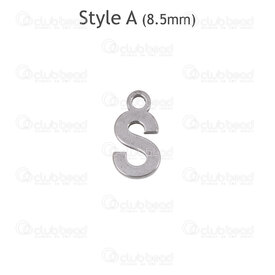 1720-2171-S - Acier Inoxydable Breloque Lettre \"S\" 8.5x4.5x1mm avec Boucle 1.2mm Naturel 30pcs 1720-2171-S,Nouveautés,montreal, quebec, canada, beads, wholesale