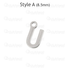1720-2171-U - Stainless Steel Charm Letter "U" 8.5x5x1mm with 1.2mm loop Natural 4.4gr 30pcs 1720-2171-U,Charms,Stainless Steel,montreal, quebec, canada, beads, wholesale