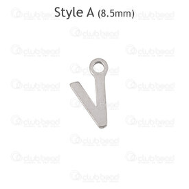 1720-2171-V - Stainless Steel Charm Letter "V" 8.5x5x1mm with 1mm loop Natural 30pcs 1720-2171-V,Charms,Letters,montreal, quebec, canada, beads, wholesale