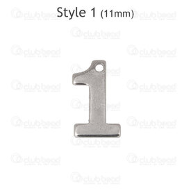 1720-2176-12-1 - Stainless Steel Charm Number "1" 11x6.5x0.7mm with 0.8mm hole Natural 30pcs 1720-2176-12-1,Charms,Numbers,montreal, quebec, canada, beads, wholesale