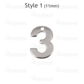 1720-2176-12-3 - Stainless Steel Charm Number "3" 11x8x0.7mm with 0.8mm hole Natural 30pcs 1720-2176-12-3,New Products,montreal, quebec, canada, beads, wholesale