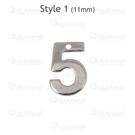 1720-2176-12-5 - Stainless Steel Charm Number "5" 11x8x0.7mm with 0.8mm hole Natural 30pcs 1720-2176-12-5,Charms,Numbers,montreal, quebec, canada, beads, wholesale
