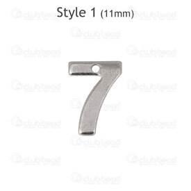 1720-2176-12-7 - Stainless Steel Charm Number "7" 11x8x0.7mm with 0.8mm hole Natural 30pcs 1720-2176-12-7,1720-,montreal, quebec, canada, beads, wholesale