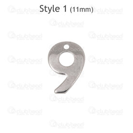 1720-2176-12-9 - Stainless Steel Charm Number "9" 11x8x0.7mm with 0.8mm hole Natural 30pcs 1720-2176-12-9,1720-,montreal, quebec, canada, beads, wholesale
