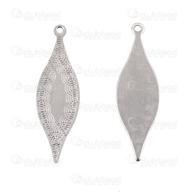 1720-2177 - Stainless Steel Charm Fancy Oval 27.5x8.5x0.5mm with Fancy Design 1mm Natural 20pcs 1720-2177,Charms,montreal, quebec, canada, beads, wholesale