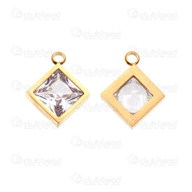 1720-2193-GL - Acier Inoxydable Breloque forme Diamant 15x12.5x4mm avec Zircon Cubique Clair Boucle 1.5mm Or 5pcs 1720-2193-GL,Breloques,Acier inoxydable,montreal, quebec, canada, beads, wholesale