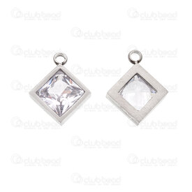 1720-2193 - Acier Inoxydable Breloque forme Diamant 15x12.5x4mm avec Zircon Cubique Clair Boucle 1.5mm Naturel 5pcs 1720-2193,Breloques,montreal, quebec, canada, beads, wholesale