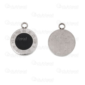1720-2195 - Stainless Steel Charm Round Roman Number 14x11x2mm with Black Filling 1.5mm loop Natural 5pcs 1720-2195,Charms,Stainless Steel,montreal, quebec, canada, beads, wholesale