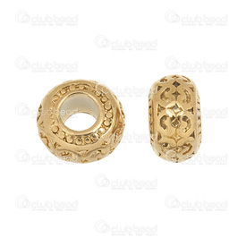 1720-2400-015 - Stainless Steel 304 Bead European Style Round With Engraved Design 9x13mm Gold 5.5mm Hole 2pcs 1720-2400-015,Bead,European Style,Metal,Stainless Steel 304,9x13mm,Round,With Engraved Design,Gold,5.5mm Hole,China,2pcs,montreal, quebec, canada, beads, wholesale
