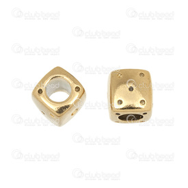 1720-2400-019 - Stainless Steel 304 Bead European Style Dice 10x10mm Gold 5mm Hole 2pcs 1720-2400-019,montreal, quebec, canada, beads, wholesale