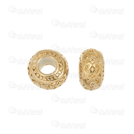 1720-2400-021 - Stainless Steel 304 Bead European Style Round With Engraved Design 11x13mm Gold 5mm Hole 2pcs 1720-2400-021,montreal, quebec, canada, beads, wholesale