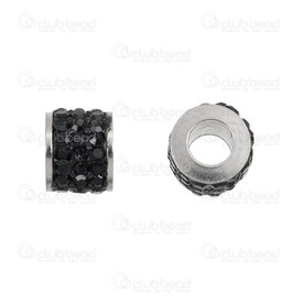 1720-240207-0801 - Stainless Steel 304 Bead Cylinder 6.5x5mm with Black Rhinestone (3 rows) 3mm hole Natural 10pcs 1720-240207-0801,stainless steel,montreal, quebec, canada, beads, wholesale
