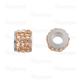 1720-240207-0803 - Stainless Steel 304 Bead Cylinder 6.5x5mm with Champagne Rhinestone (3 rows) 3mm hole Natural 10pcs 1720-240207-0803,Findings,montreal, quebec, canada, beads, wholesale