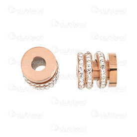 1720-240207-09RGL - Stainless Steel Bead Cylinder 11x10mm with movable rhinstone (3 rows) 4mm hole Rose Gold 1pc 1720-240207-09RGL,Beads,Metal,montreal, quebec, canada, beads, wholesale