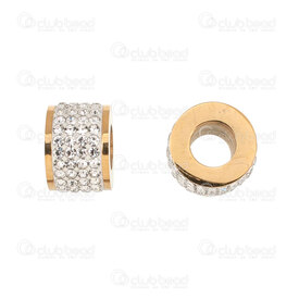 1720-240207-13GL - Stainless Steel Bead Cylinder 9X13mm with rhinestone (4 rows) 6mm hole Gold Plated 1pc 1720-240207-13GL,Beads,Metal,Stainless Steel,montreal, quebec, canada, beads, wholesale