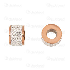 1720-240207-13RGL - DISC Stainless Steel Bead Cylinder 9X13mm with rhinestone (4 rows) 6mm hole Rose Gold 1pc 1720-240207-13RGL,montreal, quebec, canada, beads, wholesale