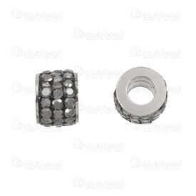1720-240207-21BK3 - Stainless Steel 304 Bead Cylinder 6.5x5mm with Hematite Rhinestone (3 rows) 3mm hole Natural 10pcs 1720-240207-21BK3,montreal, quebec, canada, beads, wholesale